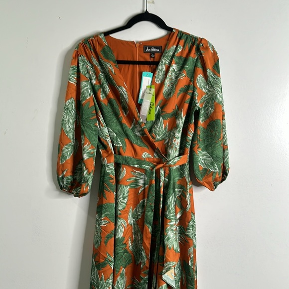 Sam Edelman orange green crepe wrap raffle midi dress size 6new - Picture 8 of 11